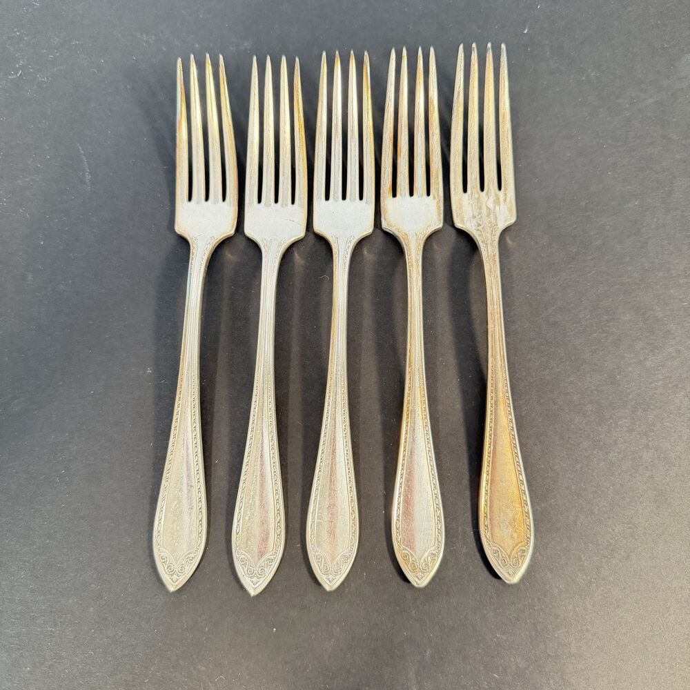 Oneida Community Sheraton Silver Plate Dinner Forks 7 1/8" • Set of 6 Antique
